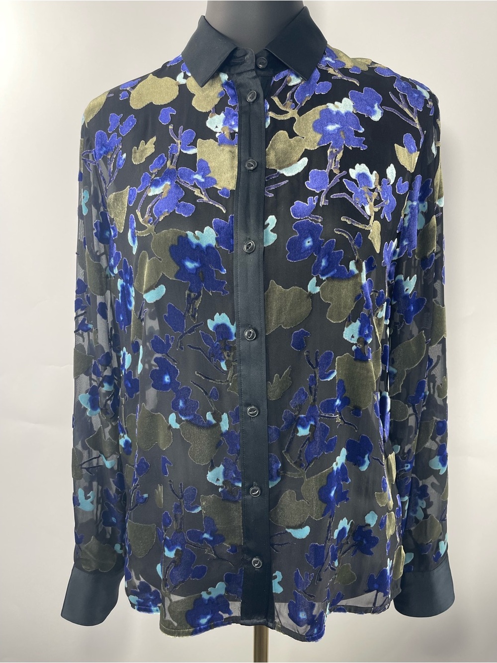 RAG & BONE Silk Blend Gigi Velvet Burnout Long Sleeve Small Blouse
